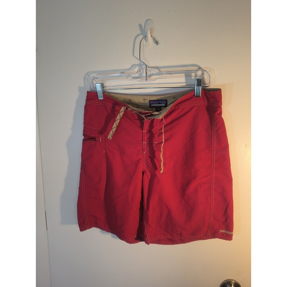 Patagonia Mens Red Board Shorts Lace Up Swim Trunks Size 30 Zipper Pocket